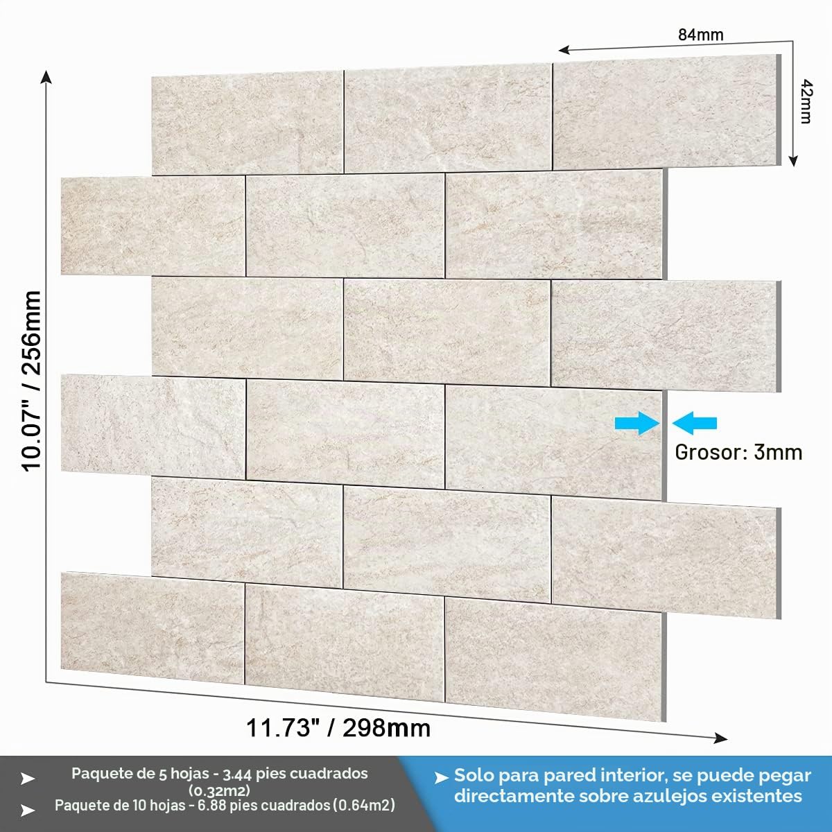 BeNice Loseta en muro de despegar y pegar para cocina, baño, azulejos de ducha impermeables (10 hojas, beige rústico)