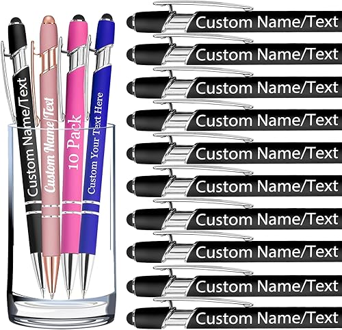 Miniatura 7 de Bolígrafos personalizados con nombre, paquete de 30 bolígrafos personalizados a granel, bolígrafo de tinta negra grabada con punta de lápiz óptico