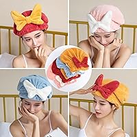 Vista 7 de Toalla de pelo súper absorbente para cabello húmedo, toalla de microfibra de secado rápido con gorro de ducha con nudo de lazo, accesorios de baño