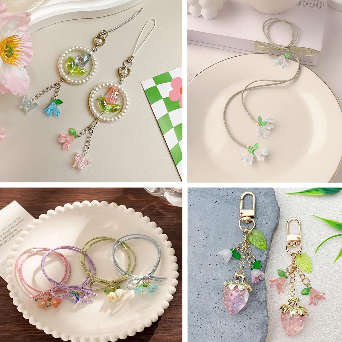 60Pcs Acrylic Flower Charms for Jewelry Making 10 Colors Lily Floral Pendants Dangle Charm with Pearl Leaf Beads for Earrings Necklace Bracelet DIY Craft Accessories Supplies - Image 3