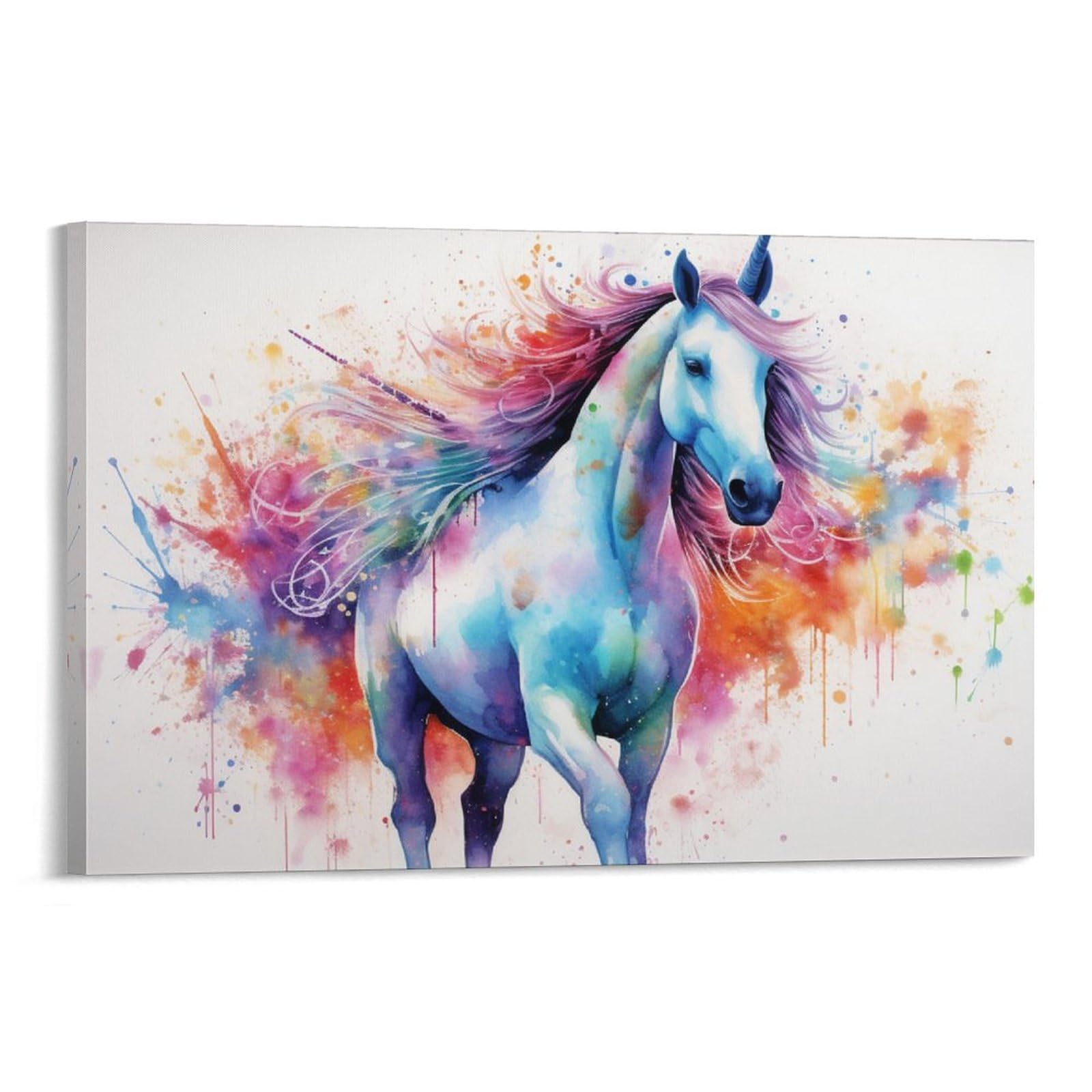 AYAROS Watercolour Unicorn Painting Poster Abstract Fantasy Animal Canvas Wall Art Prints Painting for House Room Framed 16x24 inch