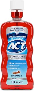 ACT Anticavity Zero Alcohol Fluoride Mouthwash Cinnamon 18oz w/ Dosing Cup - Prevents Cavities, Strengthens Teeth #1 Dentist Recommended