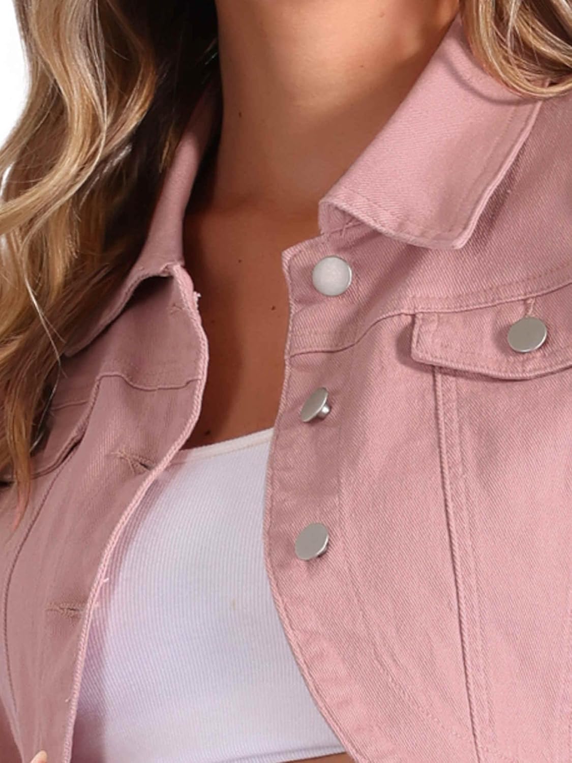 Allegra K Denim Jacket for Women's 2025 Casual Collared Long Sleeve Crop Jean Jackets - Image 5