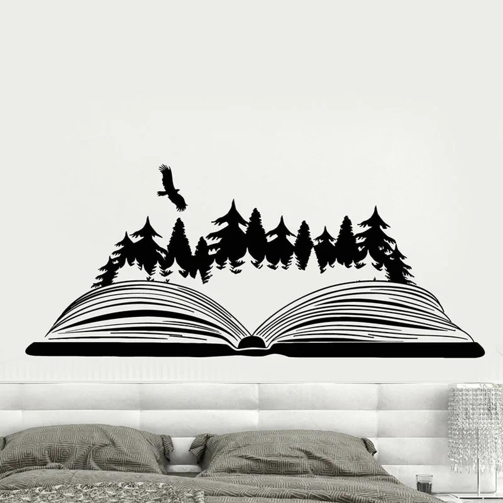 YOUOUSI Magic Forest Bird Natural Landscape Open Book Wall Stickers Window Stickers Children's Room Library Reading Room Bookstore Decoration