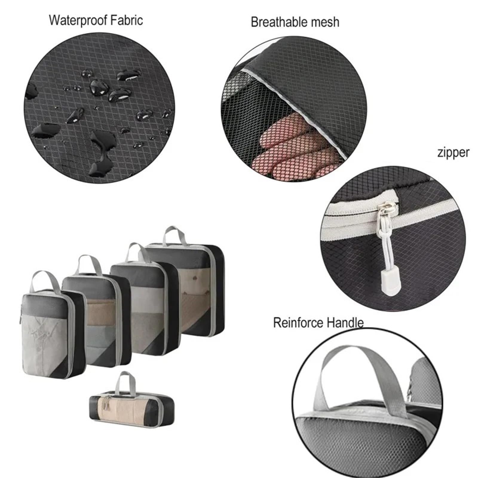 5 cubi di compressione for valigie, accessori da viaggio, organizer espandibili, leggeri Organizer per valigie(Black 5pcs)