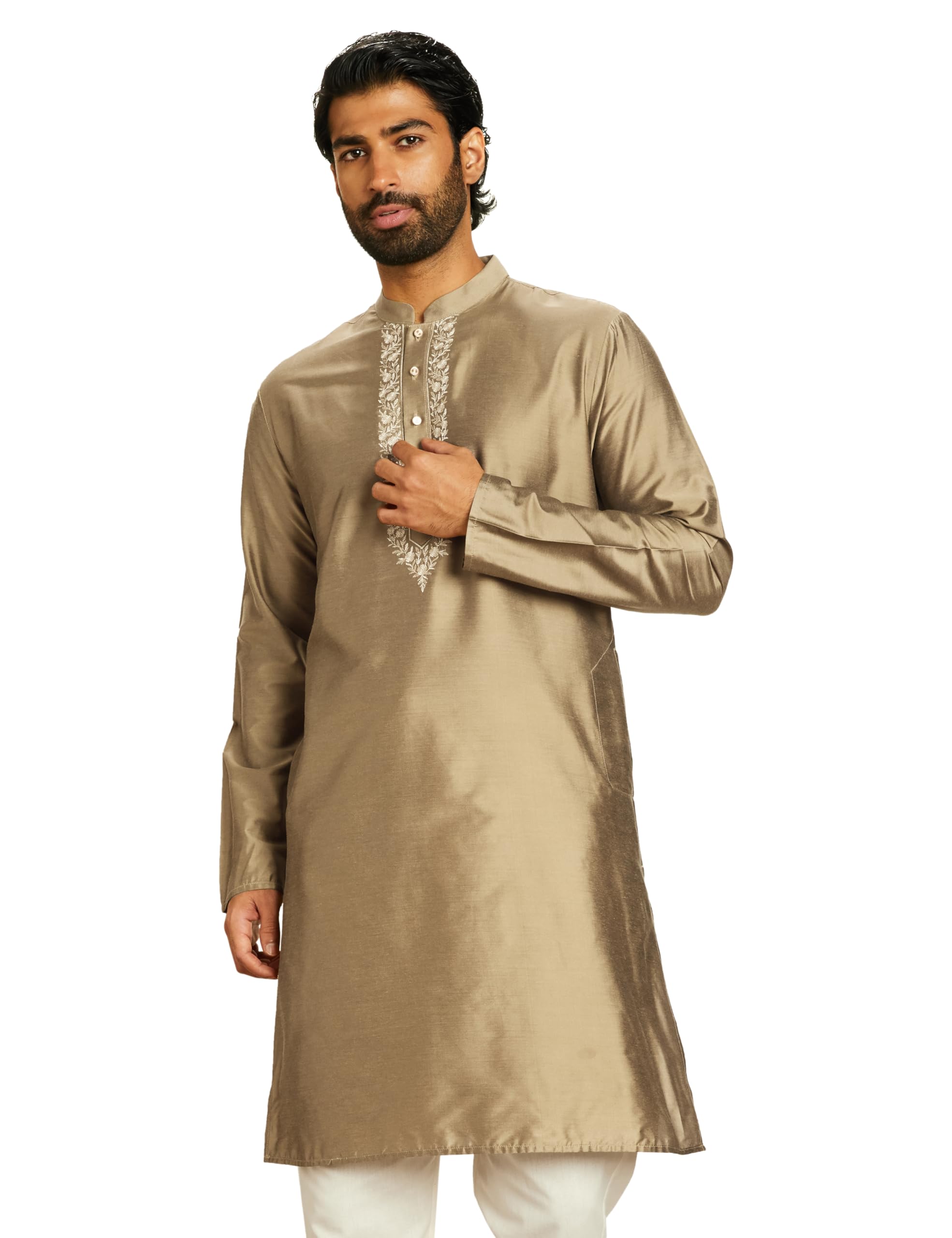 amazon brand - symbol Men's Rayon Blend Solid Festive Embellished Long Kurta (Regular Fit)-picture-17