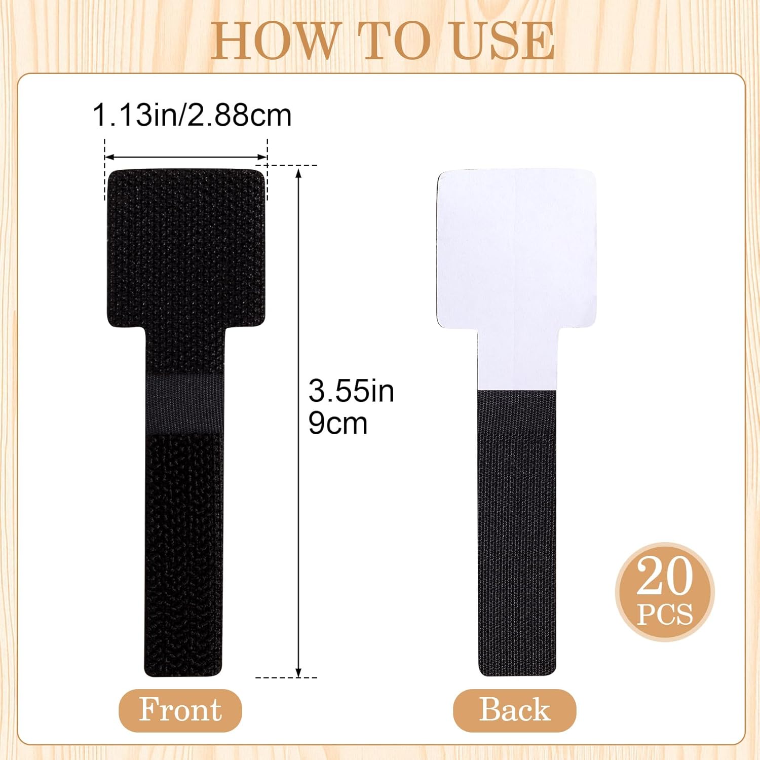 SmallCat 20pcs Hook and Loop Cable Ties, 3.55 Inch Self Adhesive Cable Management Straps for Desktop Network Wires, Adjustable Reusable Appliances Cord Organizer for Office Home Desk - Black
