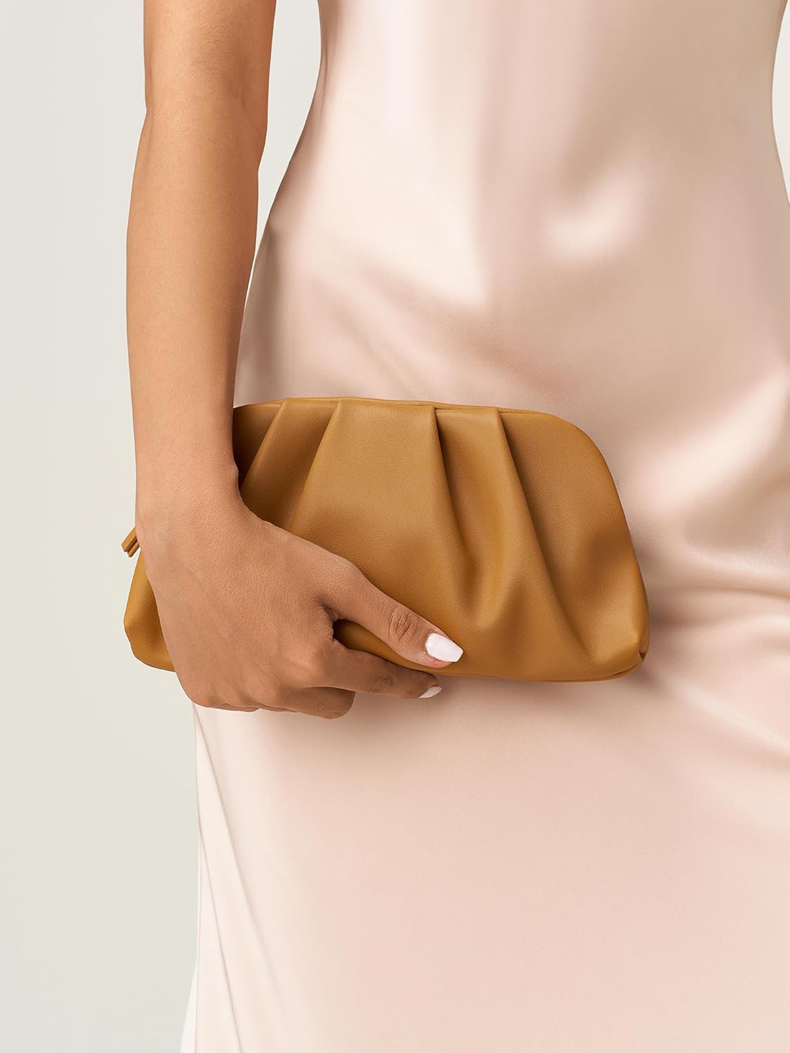 SWEETV CHUNLI Dressy Vegan Leather Clutch Purse for Women Formal, Soft Pleated PU Evening Clutch for Weddings, Proms