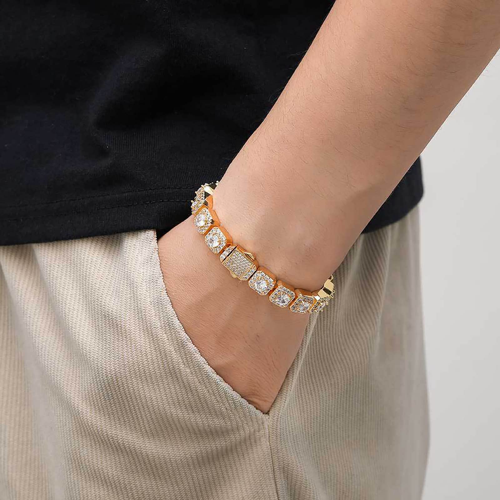 18K Gold Moissanite Baguette Tennisarmband für Männer, Luxuslünette rund geschnittene Moissanit, feines Schmuck Geschenk