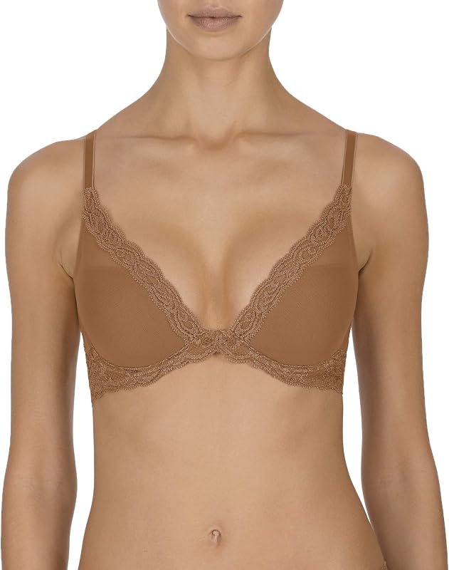 Natori corpiño tipo remera con escote en encaje y plumas para mujer