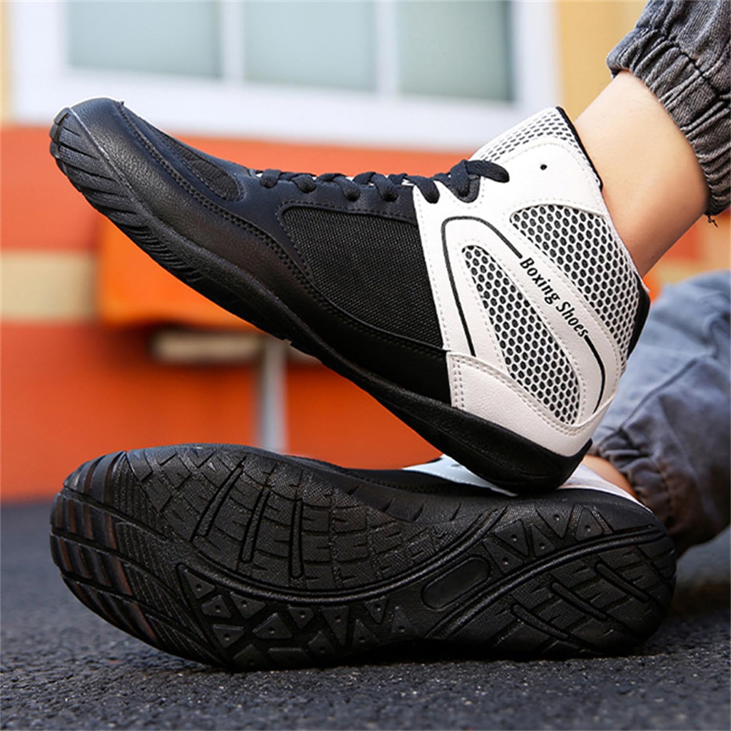Scarpe da Boxe Unisex - Calzature Alte con Supporto alla Caviglia per Combattenti, Pugili, Scarpe Leggere per Allenamento E Sparring,Nero,38 EU
