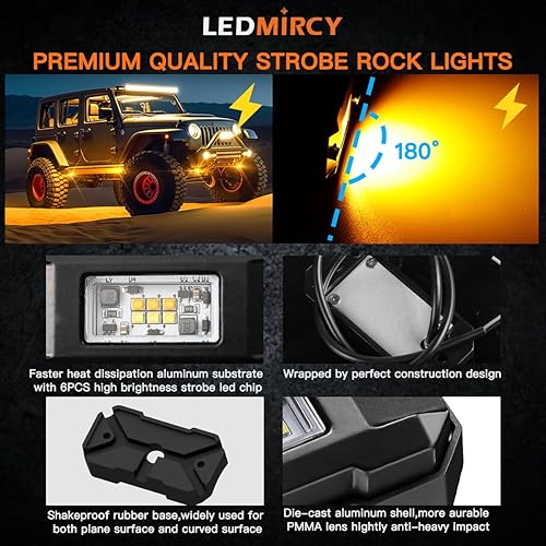 Miniatura 3 de LEDMIRCY Switchback - Kit de luces LED de rock, color blancoámbar con arnés de cableado, 8 vainas, 6 modos de reinicio función de memoria para