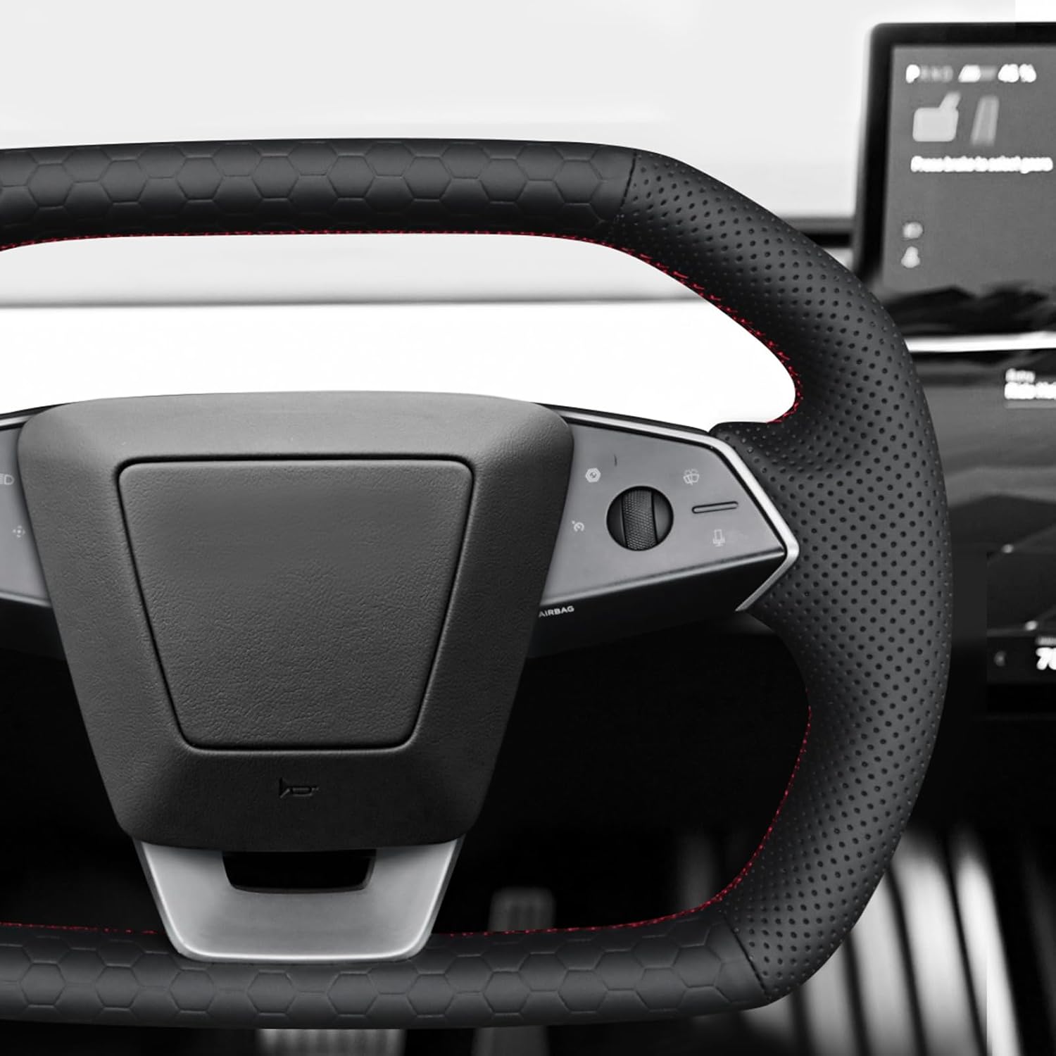 MEWANT Stitching Steering Wheel Cover for Tesla Cybertruck 2023-2024 Steering Wheel Wrap Cybertruck Interior Accessory