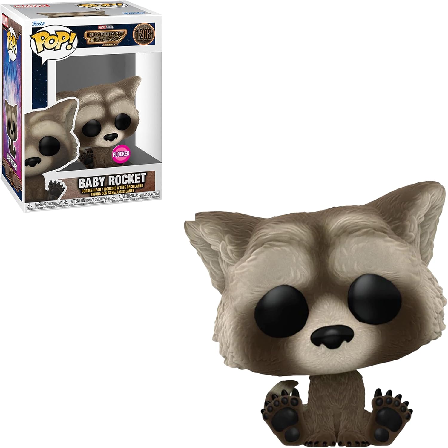 Funko Pop! Marvel: Guardian of The Galaxy Volume 3 - Baby Rocket, Exclusivce Multicolor Flocked Collectible Vinyl Figure #1208 - Image 5