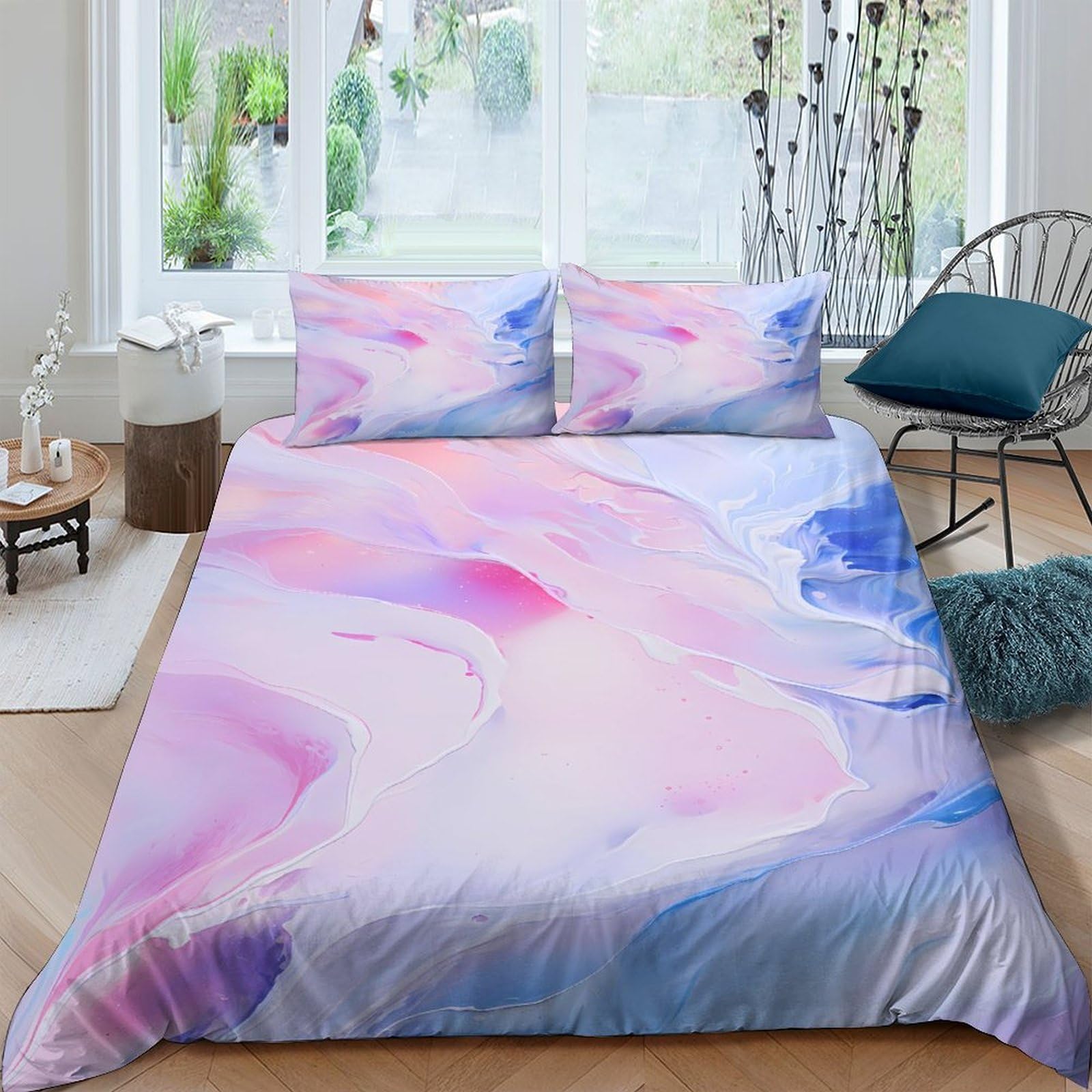 Ctjqhvkz Style-9 3D Printed Watercolor Dream Fitted Sheet Microfiber Soft Breathable Abstract Pastel Mattress Cover For Bedroom Decor Single（135X200cm）