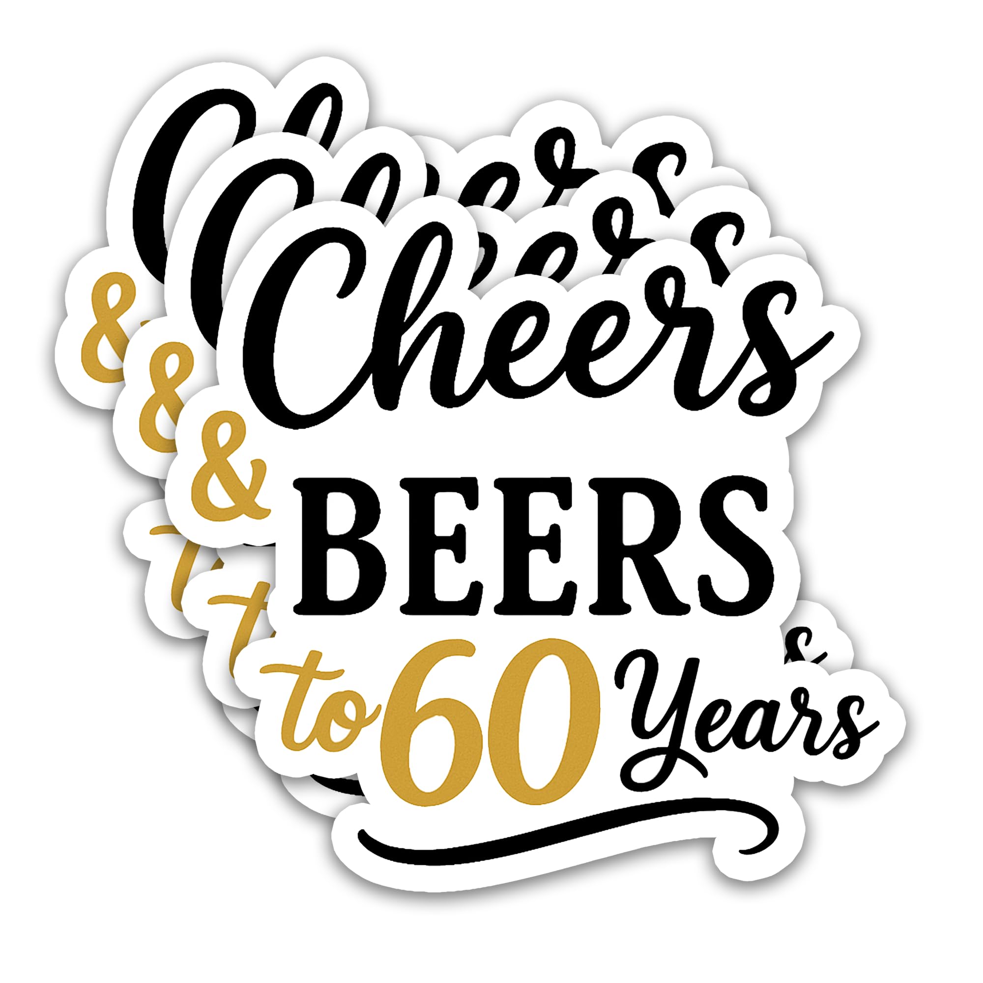 Autocollants Cheers & Beers to 60 Years en vinyle imperméable pour décoration d'anniversaire lot de 3