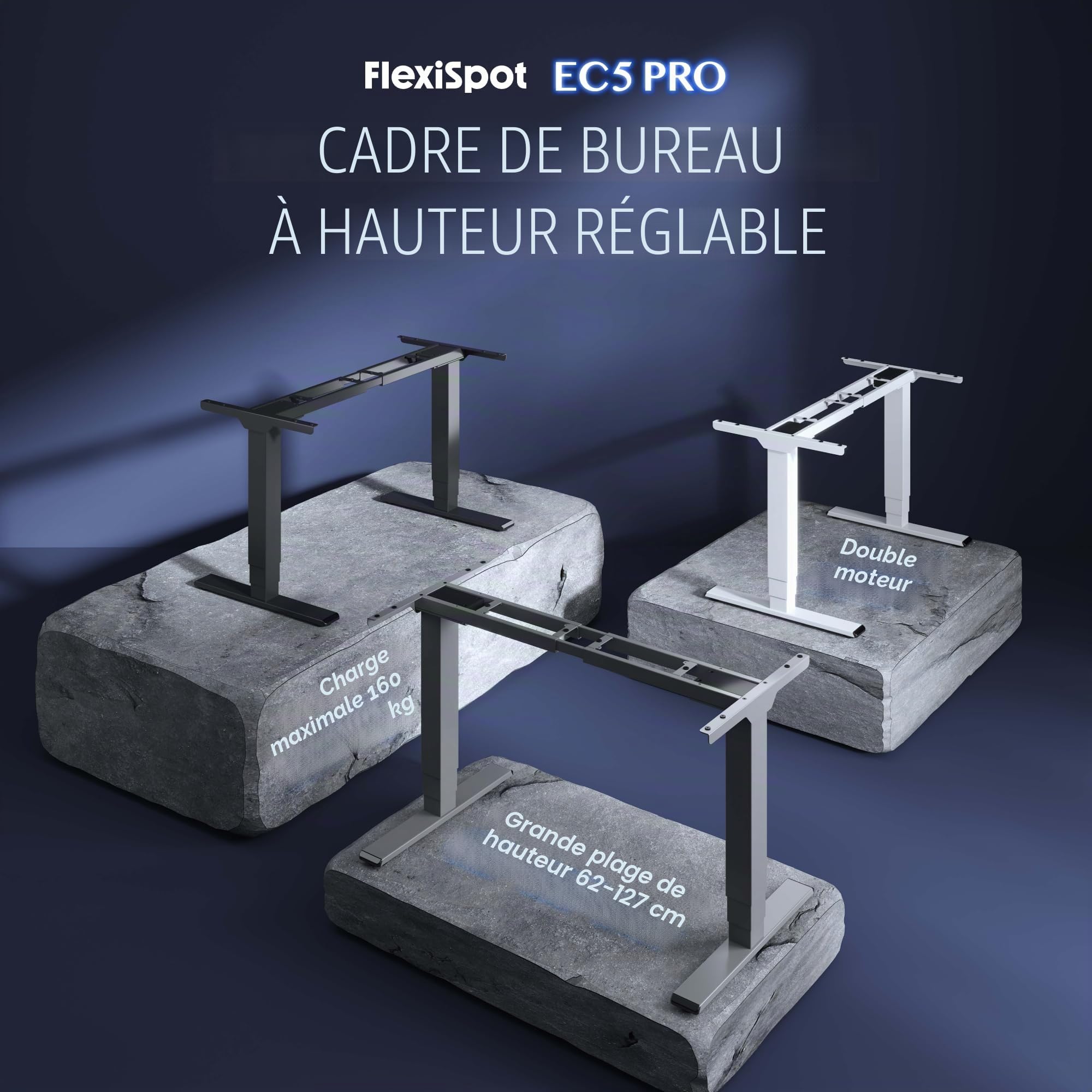 FlexiSpot Bureau Assis Debout Électrique 2 Moteurs, Charge 160kg, 3 Colonnes, Rappel de Sédentarité, Système Anti-collision, Panneau Mémoire, Cadre en Acier, Noir