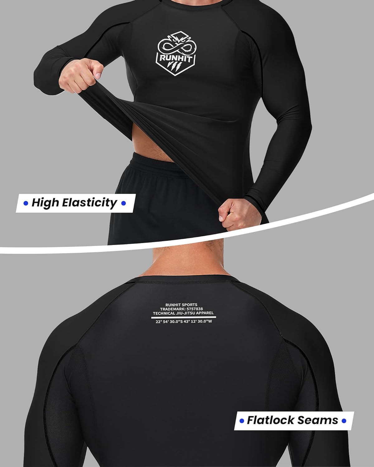 Runhit Men's BJJ Rash Guard Jiu Jitsu Compression Shirts Long Sleeve for MMA No GI Wrestling Grappling Sports Base Layer - Image 5