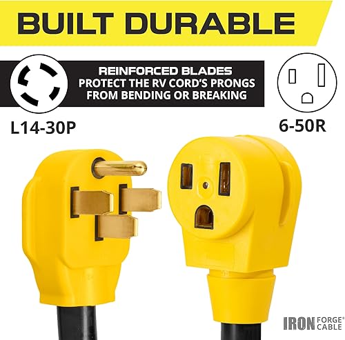 Miniatura 8 de IRON FORGE CABLE Adaptador RV de 15 Amp a 30 Amp - Enchufe macho 103 STW 5-15P a hembra TT-30R, amarillo