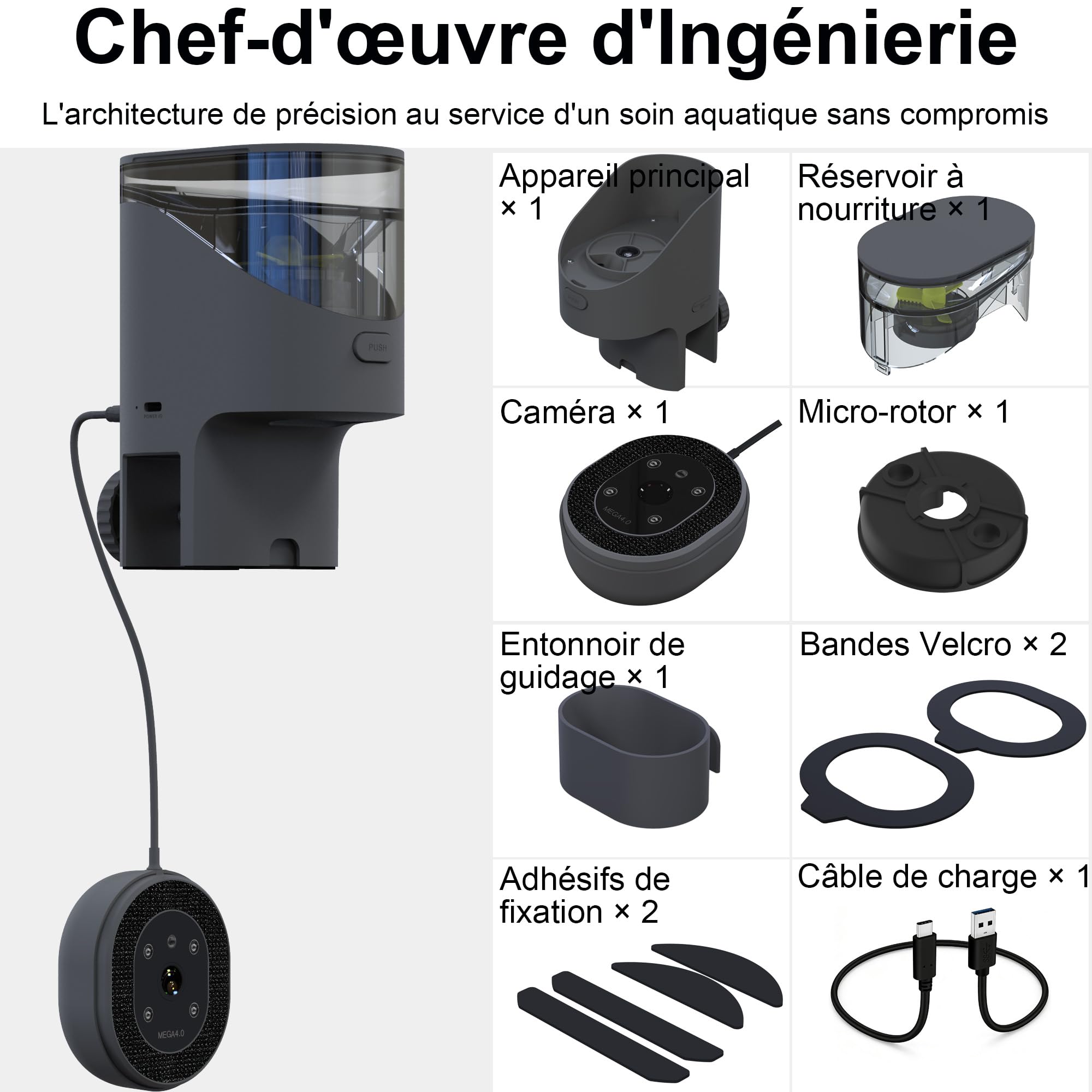 Distributeur Nourriture Poisson Automatique WiFi Caméra 2.5K HD, Mangeoire Connectée App 2.4G/5G, Précis 0.2g/0.6g pour Aquarium