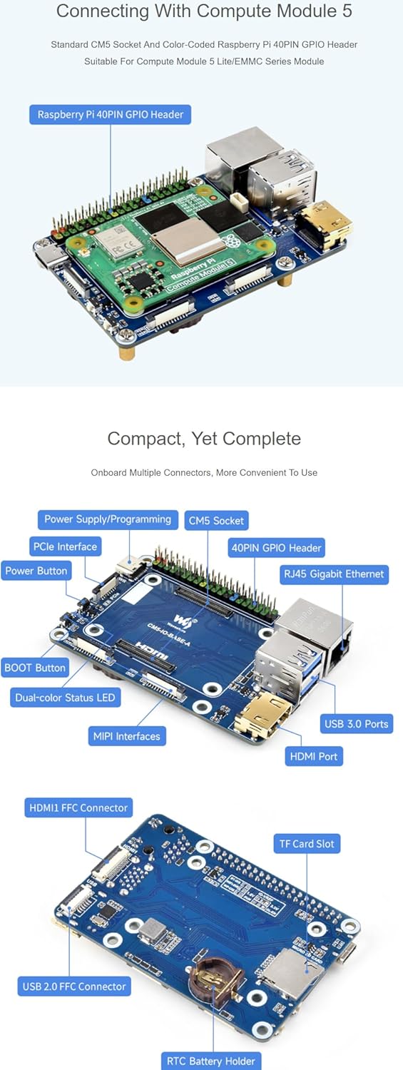 Mini Base Board (A) / Mini-Computer Designed for Raspberry Pi Compute Module 5 (NOT Included), with Cooling Fan @XYGStudy (CM5-IO-BASE-BOX-A)