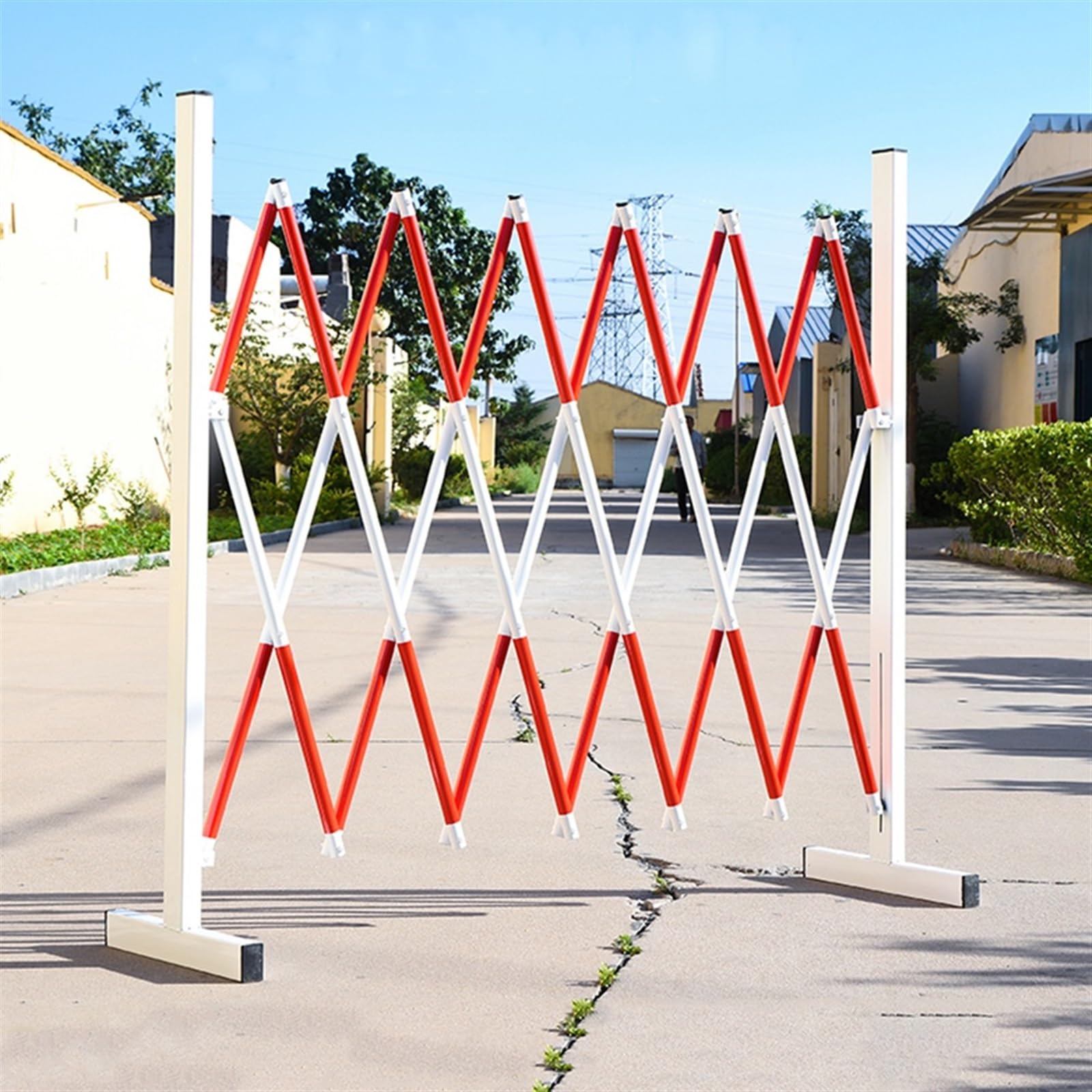 Barriera mobile espandibile, 1,2 x 4 m, regolabile, pieghevole, rosso e bianco, barriera stradale portatile, per eventi all'aperto, garage su strada, eventi e sicurezza edilizia