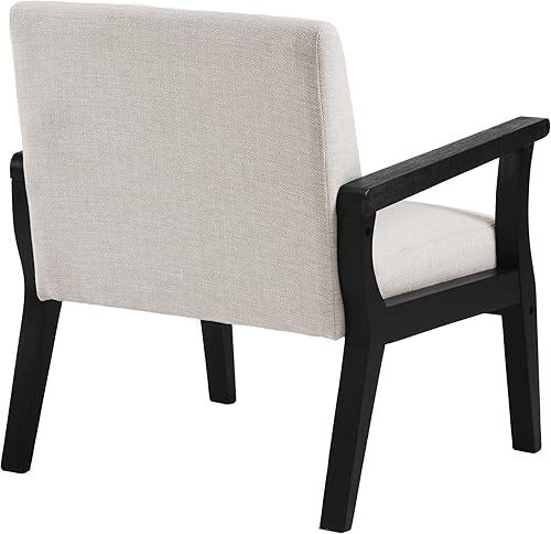 Miniatura 7 de Silla decorativa moderna de mediados de siglo, sillón tapizado de lino con marco de madera negra, silla de granja, silla de esquina interior para