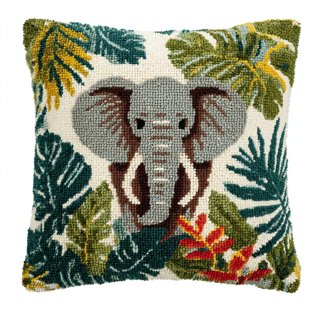 Kitquiver Latch Hook Kits Donkey for Adults,Jungle Elephant DIY Latch Hook Cushion Kits and Latch Rug Kits Cross-Stitch Embroidery Cushion Cover for Home Sofa Decoration 17X17 in