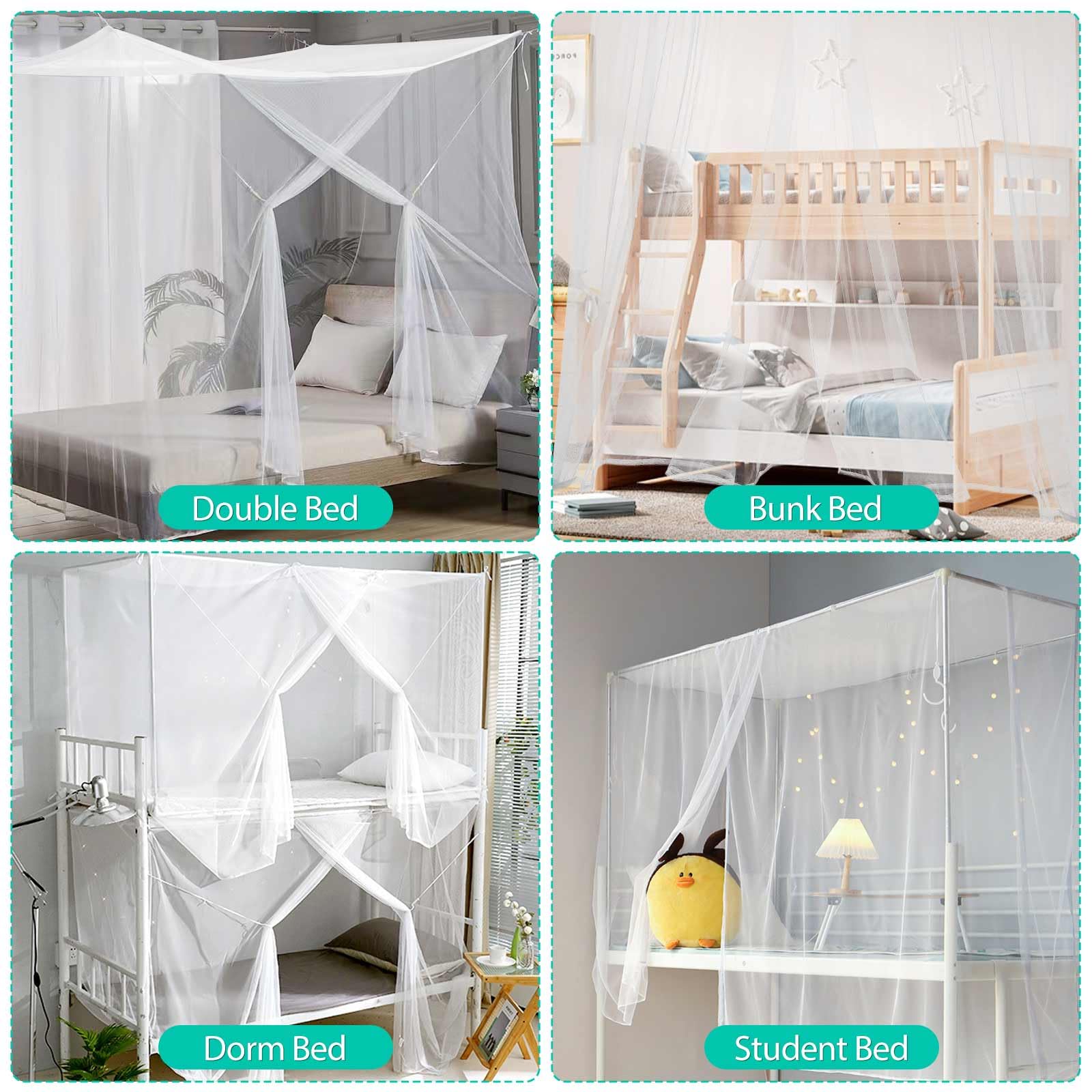 HOOPOE Zanzariera Letto Bianco,Pieghevole Universale Grande Zanzariera per Letto Singolo, Doppio,Zanzariera Baldacchino per Letto da Esterno ed Interno 200x180x165 cm