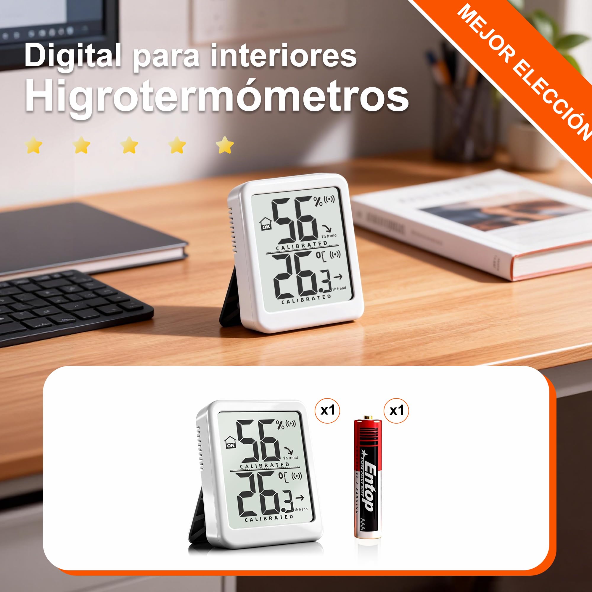 Antonki Termómetro Digital Casa Higrómetro, Termómetro Casa Interior, Medidor Temperatura y Humedad para Hogar, Habitación de Bebé, Terrario, Incubadora, Plantas - Batería Incluida — view 7