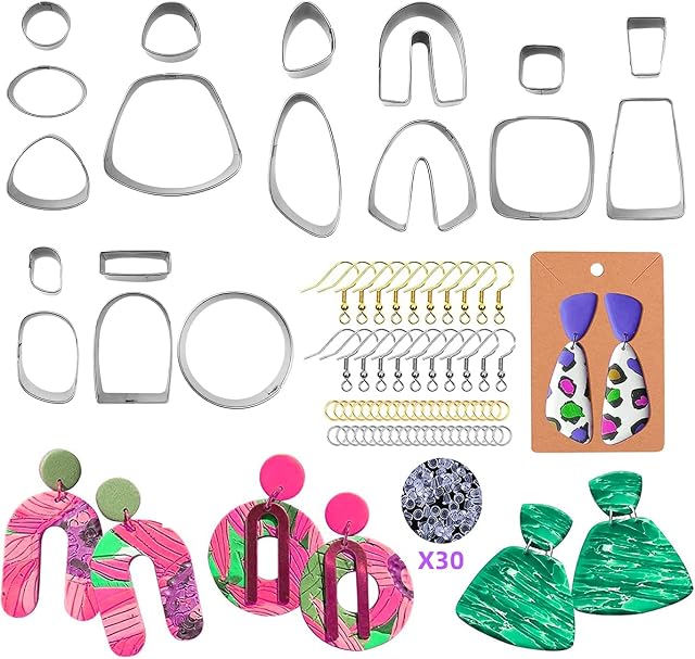 118pcs Polymer Clay Cutter Set, Clay Cutters for Polymer Clay Jewelry, Stainless Steel Clay Earring Cutters with Earring Cards, Earring Hooks for Polymer Clay Jewelry Making18 Shapes