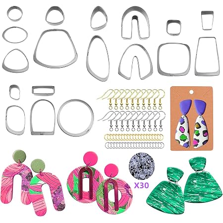 118-Piece Polymer Clay Cutters Kit – 18 Plastic Earring Cutters With Hooks, Jump Rings & Cards For Jewelry Making