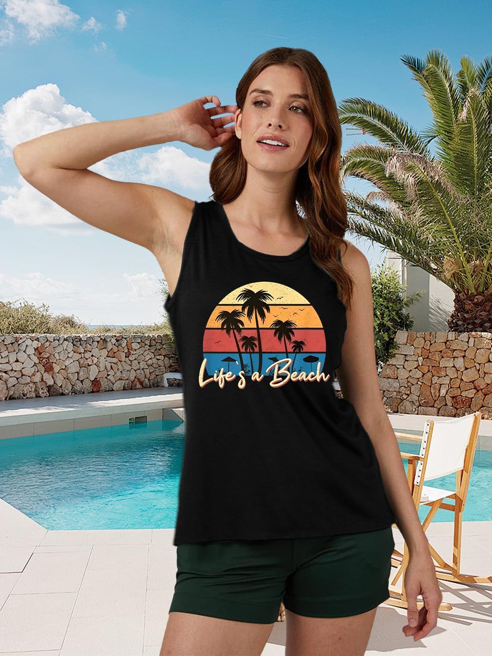 Women Summer Tank Tops Funny Beach Wave Graphic Tees Vintage Sleeveless Tops - Image 3
