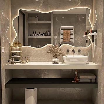 Irregular LED Mirror 50x80cm|60x100cm, Anti-Fog Wall Mirror for Bathroom, Makeup Mirror with 3-Colour Dimmer Switch, Touch Sensor60x100cm
