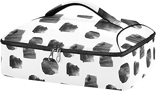 Seamless Black Ink Spots Hand Drawn Black Spots Stains on White Reusable Insulated Pizza Bag, Waterproof Food Delivery Bag, with Handle Lid Leakproof Pizza Holder Tote for Hot or Cold Food
