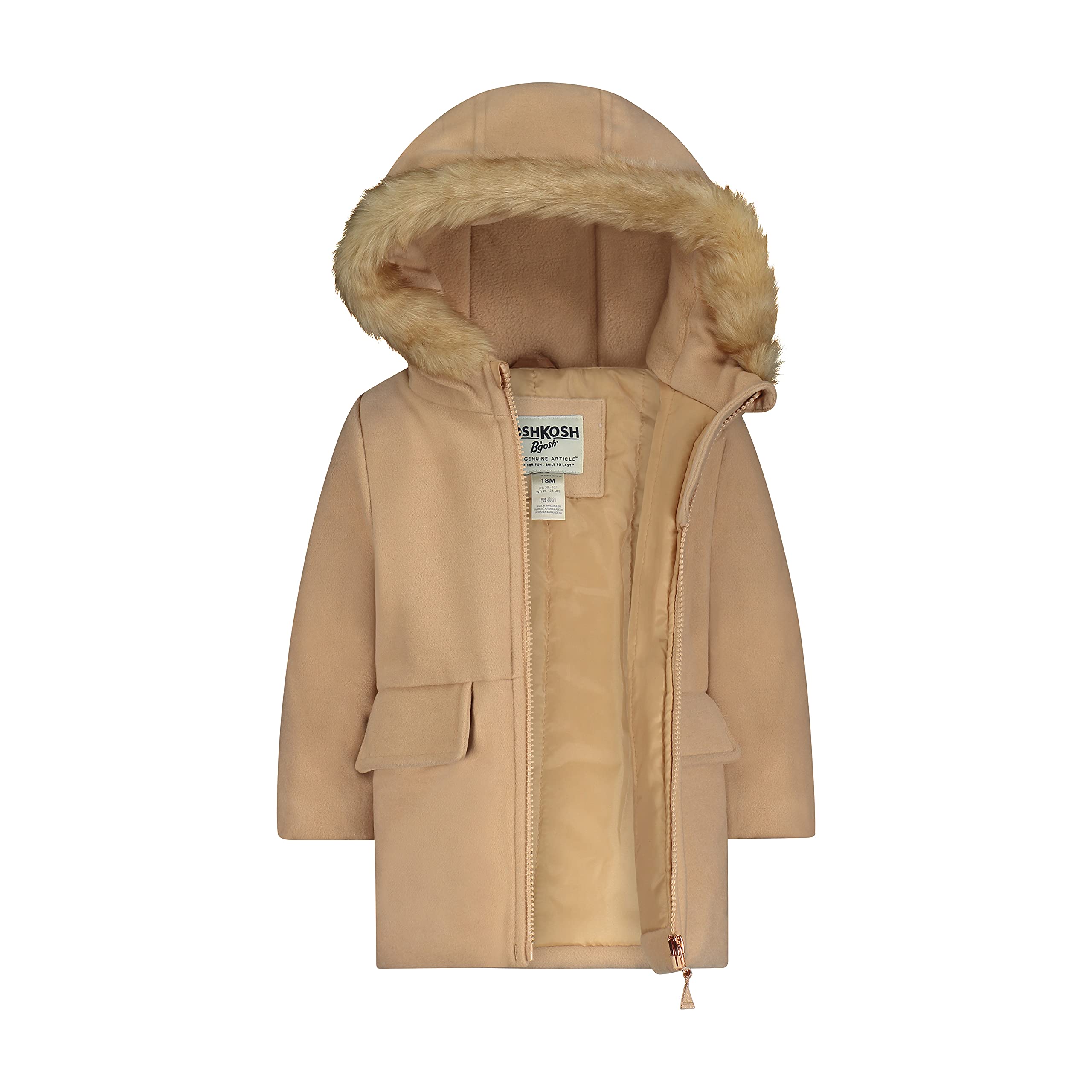 OshKosh B'gosh Baby Girls' Sweet Faux Wool Jacket Dress Coat, Camel, 12MO