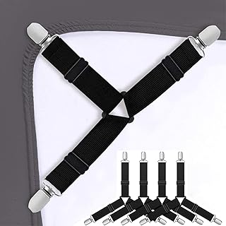 Victorian Systems 4Pcs Bed Sheet Clips - Adjustable 3-Way Triangle Elastic Sheet Clips for Bedding - Heavy Duty Fitted Sheet Clips Holder for Mattress Covers and Sofa Cushion