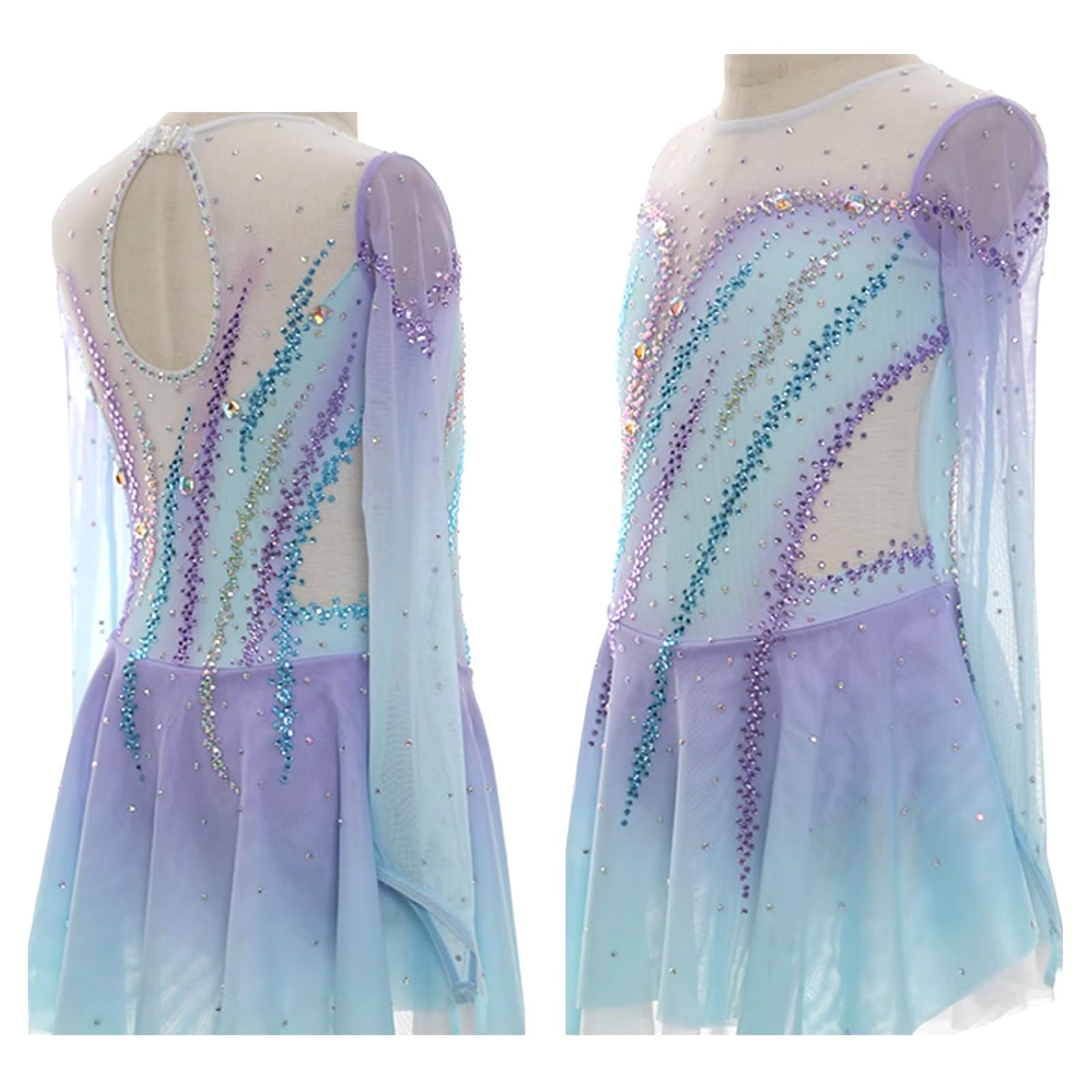 Vestido De Patinaje Artístico For Niñas, Personalización Profesional, Trajes De Danza Sobre Hielo For Competición, Manga Larga