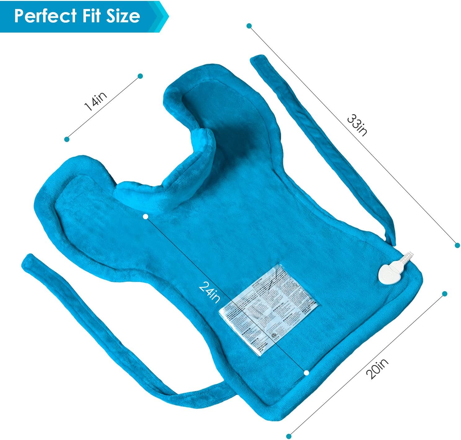 XL Heating Pad for Back & Neck - Heat Therapy for Muscle Pain in Neck, Back and Shoulders - Ideal for Cramps and Sore Muscles - Fast-Heating Technology with Auto Shut-Off (24x33", Blue-Green)