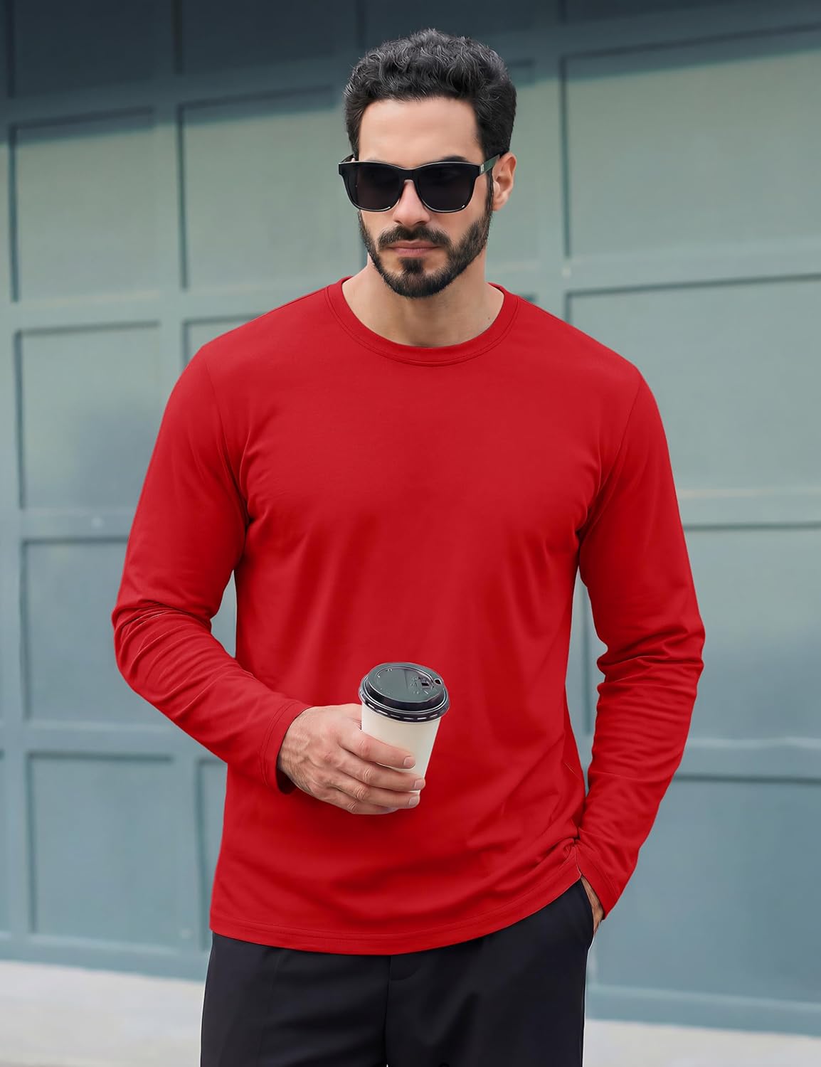 TACVASEN Long Sleeve Shirts for Men Cotton Soft Crew-Neck Moisture Wicking Mens Undershirt Comfort Solid Basic T Shirt - Image 3