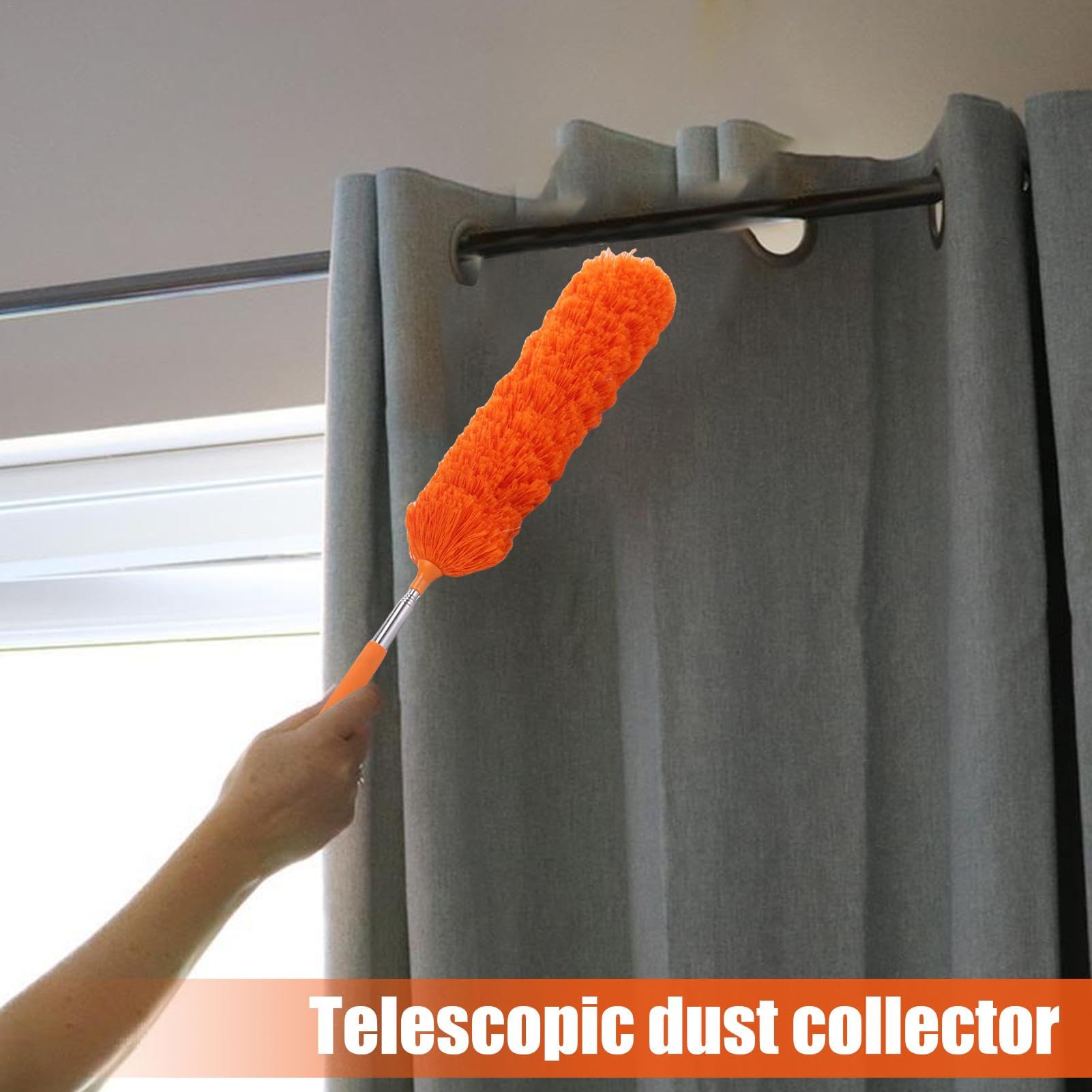 Spazzola Per Ragnatele Telescopica – Asta In Acciaio Da 0,9 A 4,3 M – Setole Morbide 360° – Arancione - 6