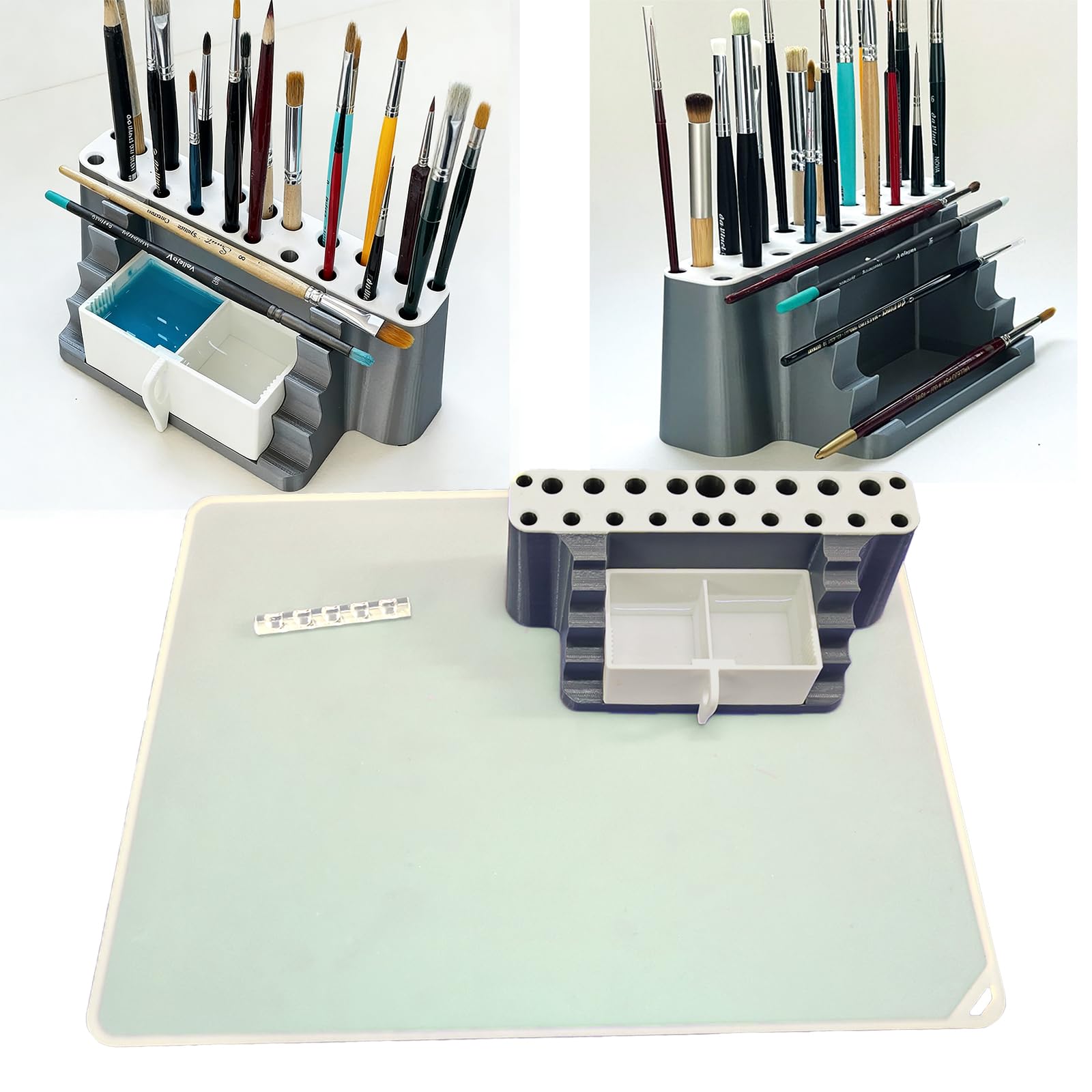 Set per pennelli da pittura, robusto organizer con vassoio per penne e cuscinetto a prova di perdite, ideale per artisti, hobbisti e artigiani (rettangolare)