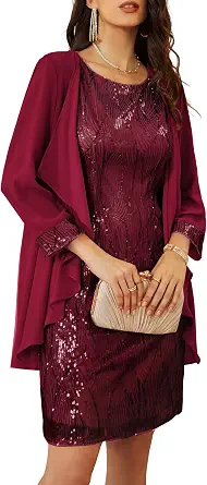 Grace Karin Women's Sequin Dress Two Piece Wedding Guest Dress Mother of the Bride Knee Length