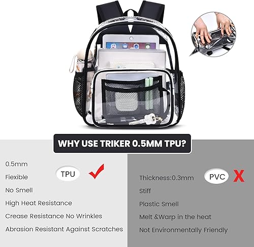 Miniatura 2 de BYXEPA Mini mochila transparente aprobada para estadios, resistente de 12 x 12 x 6 pulgadas, Negro -, Mochilas Daypack