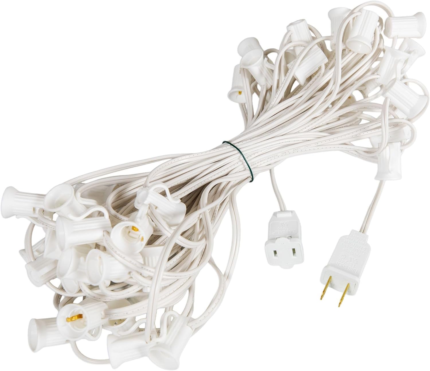 Novelty Lights 50 Foot String Light Set - Indoor/Outdoor Stringer Set for Christmas, Wedding Decor, Patios, & More - C7/E12 Intermediate Base (Green Wire, 12" Spacing)