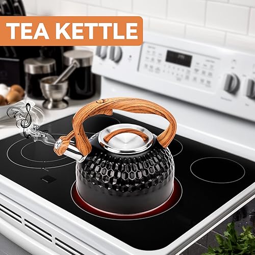 Miniatura 7 de Foedo Hervidor de té, estufa de té silbante de 2.5 L, ollas de té para estufa, acero inoxidable de grado alimenticio con mango de madera, control de