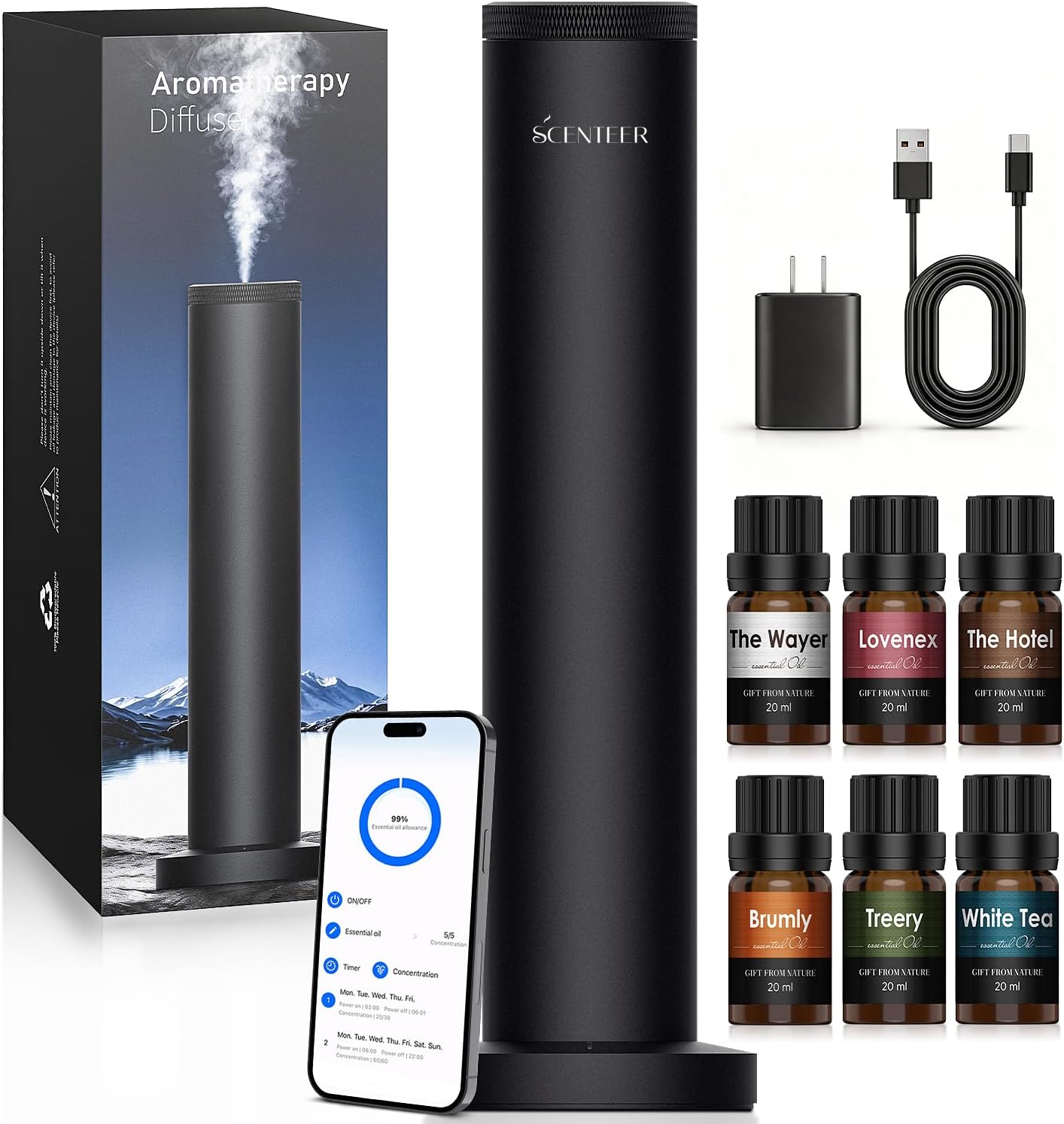 Hotel Waterless Scent Diffuser with 6 Fragrance Oils Covers up 2000 Sq Ft