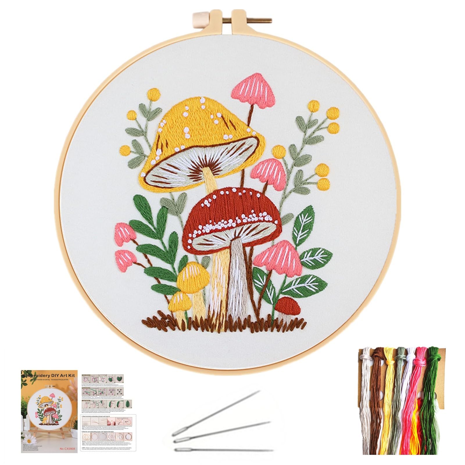 NASHRIO Needlepoint Kit for Adults, Cross Stitch Kit Include Embroidery Cloth with Pattern, Plastic Embroidery Hoop, Colored Threads and Needles, Embroidery Starter Kit with Pattern and Instructions.