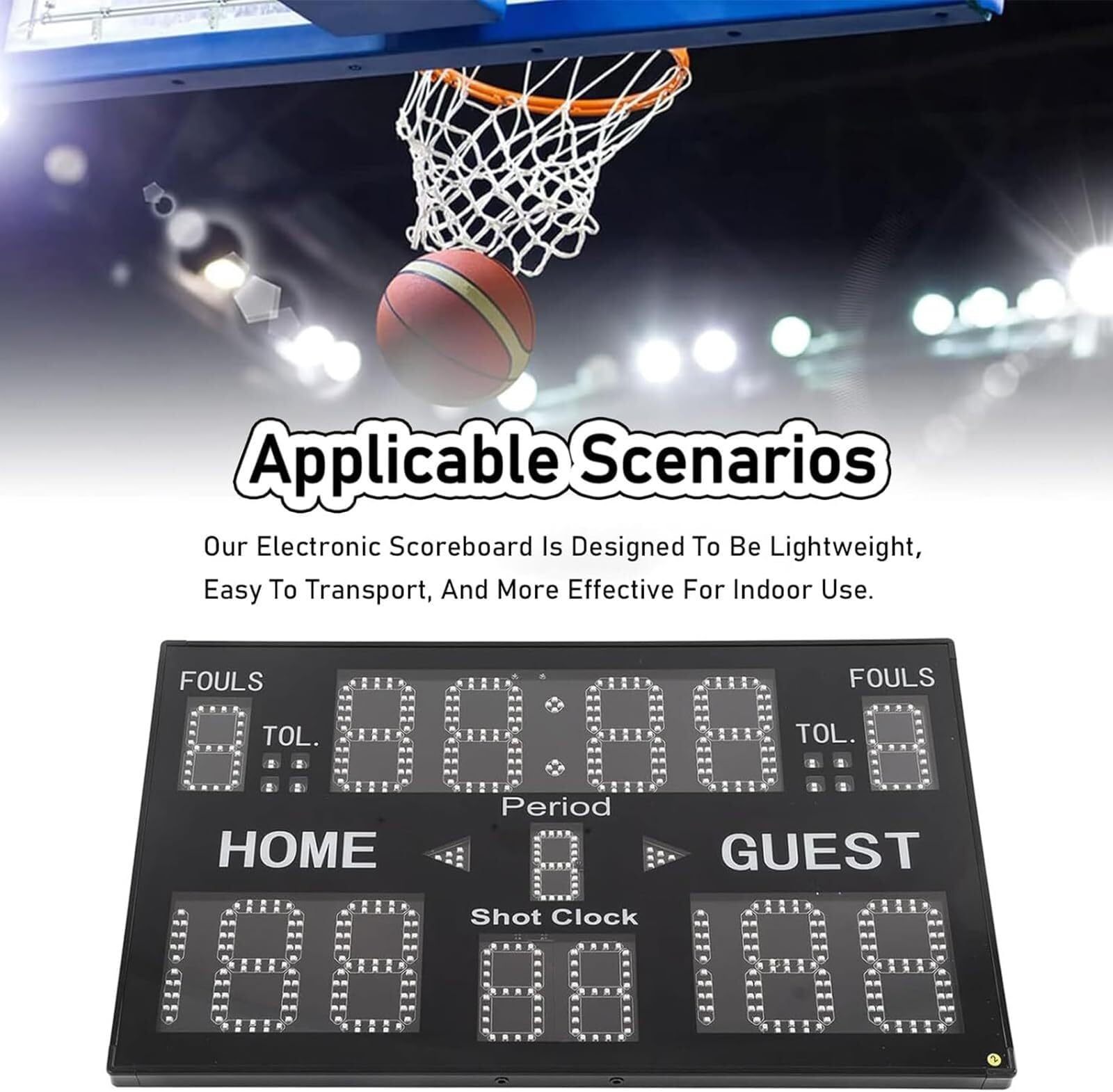Tabellone segnapunti da tavolo a LED portatile con telecomando, regolazione della luminosità a 5 livelli, funzione di cronometraggio, for cronometraggio dell'allenamento della partita di basket