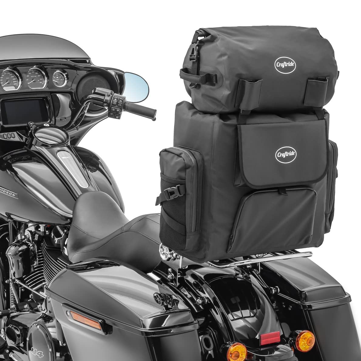 Sacoche Sissy Bar étanche avec Rouleau à Bagages Compatible avec Sac de Queue Chopper WPL